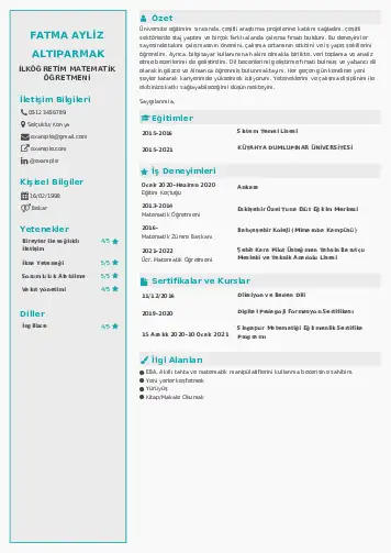 Matematik Öğretmeni Cv Örnekleri cv indir